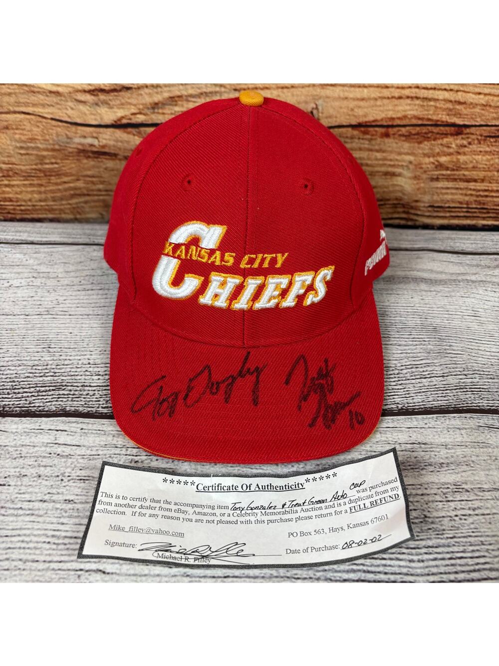 Vintage KC Chiefs Tony Gonzalez & Trent Green Autographed Adjustable Hat